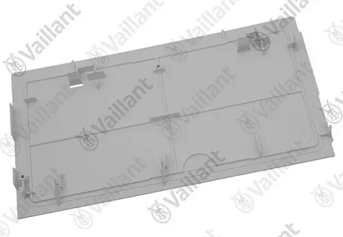 Halter von Vaillant in rechteckiger Form, aus hellem Kunststoff gefertigt. Das Bauteil hat mehrere Aussparungen und Halterungen zur Befestigung.